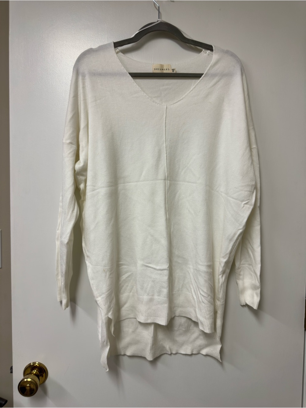 Dreamers Off-White V-Neck Longline Lightweight Sweater